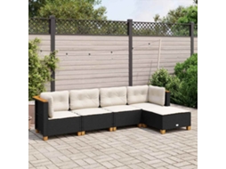 Vidaxl 5 Pcs Conjunto Sofás De Jardim Com Almofadões Vime Pe Preto