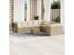 Conjunto de Sofá de Jardim 11 Peças C/ Almofadões Vime Pe Bege Dkd Home Decor
