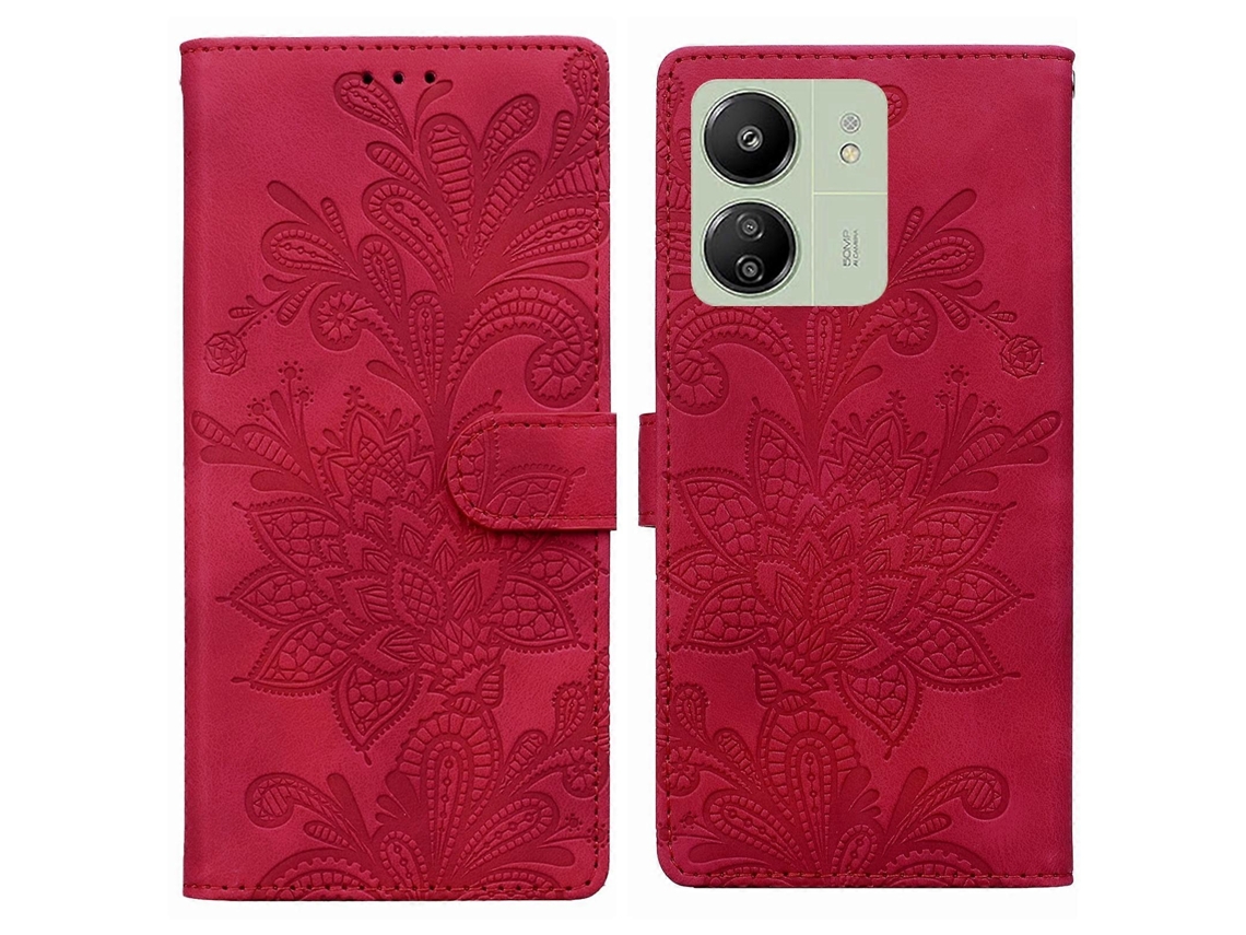 Capa De Celular De Pu Com Fivela Magnética E Estampa Floral De Renda E Alça De Pulso