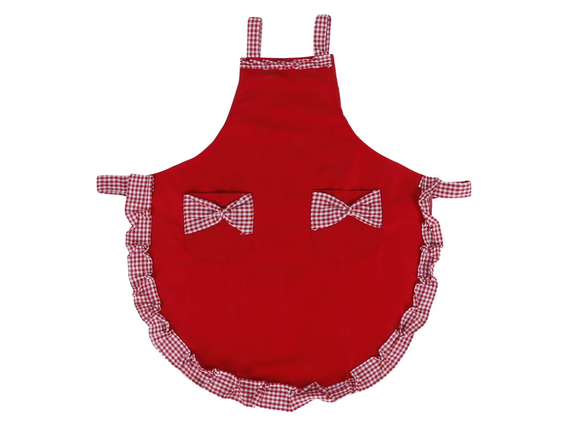 Avental Feminino Vintage Fofo com Laço e Bolso para Cozinha Trabalho Algodão Mistura Vermelho