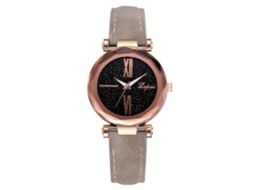 Relógio Analógico Feminino com Números Romanos Grandes Pulseira de Couro Pu Quartzo Cinza
