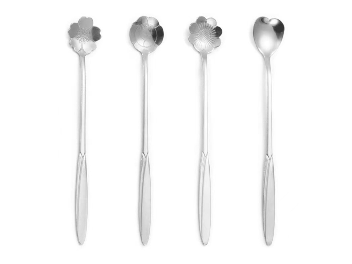 Conjunto De Garfos De 4 Peças Com Motivos Florais Aço Inox Prata 17,5x2,5 Cm