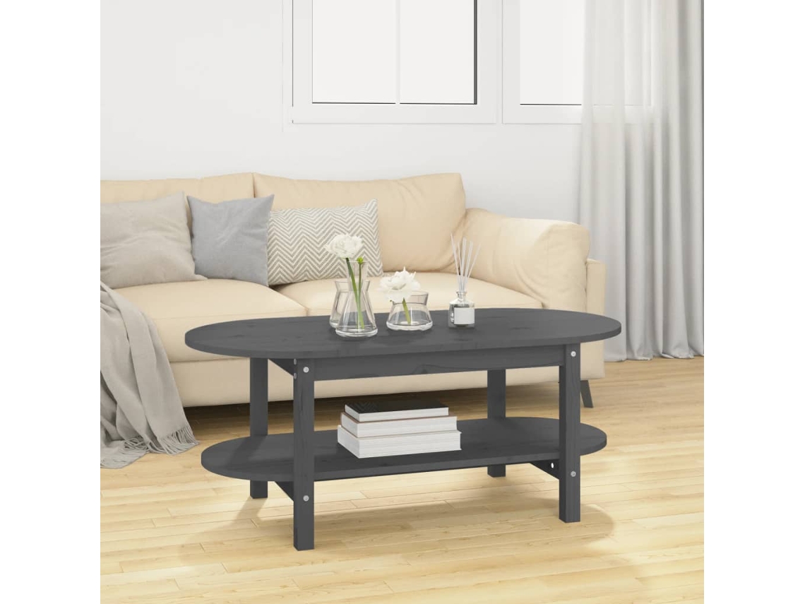 Vidaxl Mesa De Centro 110x55x45 Cm Madeira De Pinho Maciça Cinzento