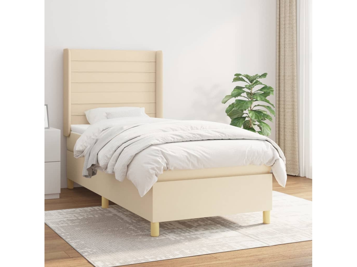 Vidaxl Cama Com Molas/colchão 90x190 Cm Tecido Cor Creme