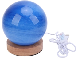 Luminária de mesa Asixxsix para quarto, com esfera de vidro azul e base de madeira, 3 temperaturas de cor e intensidade de luz.