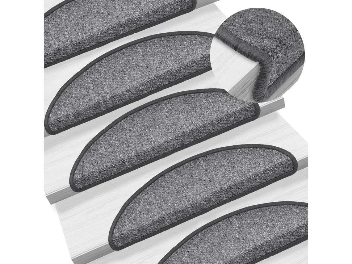 Vidaxl Tapetes De Escada 15 Peças 56x17x3 Cm Cinza Escuro Semicircular
