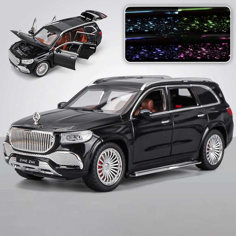 (preto) Miniatura De Carro Em Escala 1:24, Feita De Liga Metálica Fundida, Com Efeitos Sonoros E Luminosos.