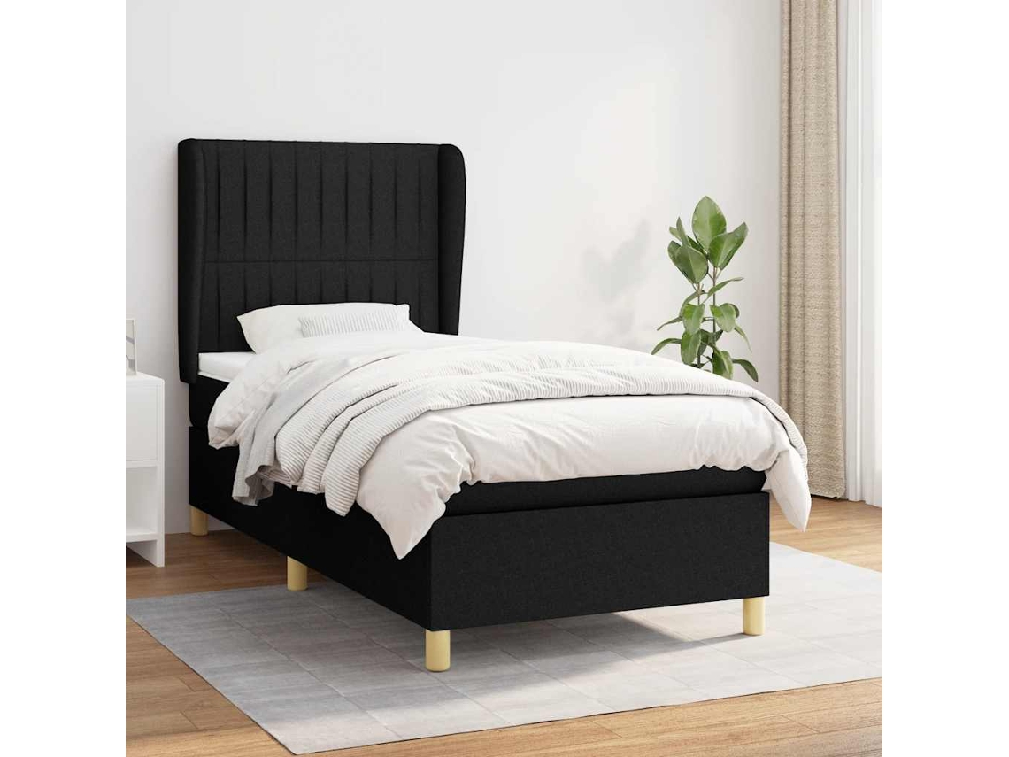 Vidaxl Cama Com Molas/colchão 90x200 Cm Tecido Preto