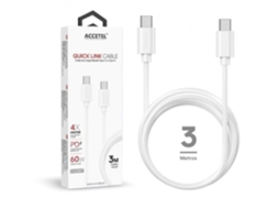 Cabo 3m Accetel Cu2307 Para Apple Iphone 16 Pro Max | 60w Pd - Type-c Branco