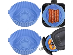 Olla de Silicona Reutilizable para Freidora de Aire Accesorio Antiadherente Lavavajillas Horno Microondas 6.3 Pulgadas Azul