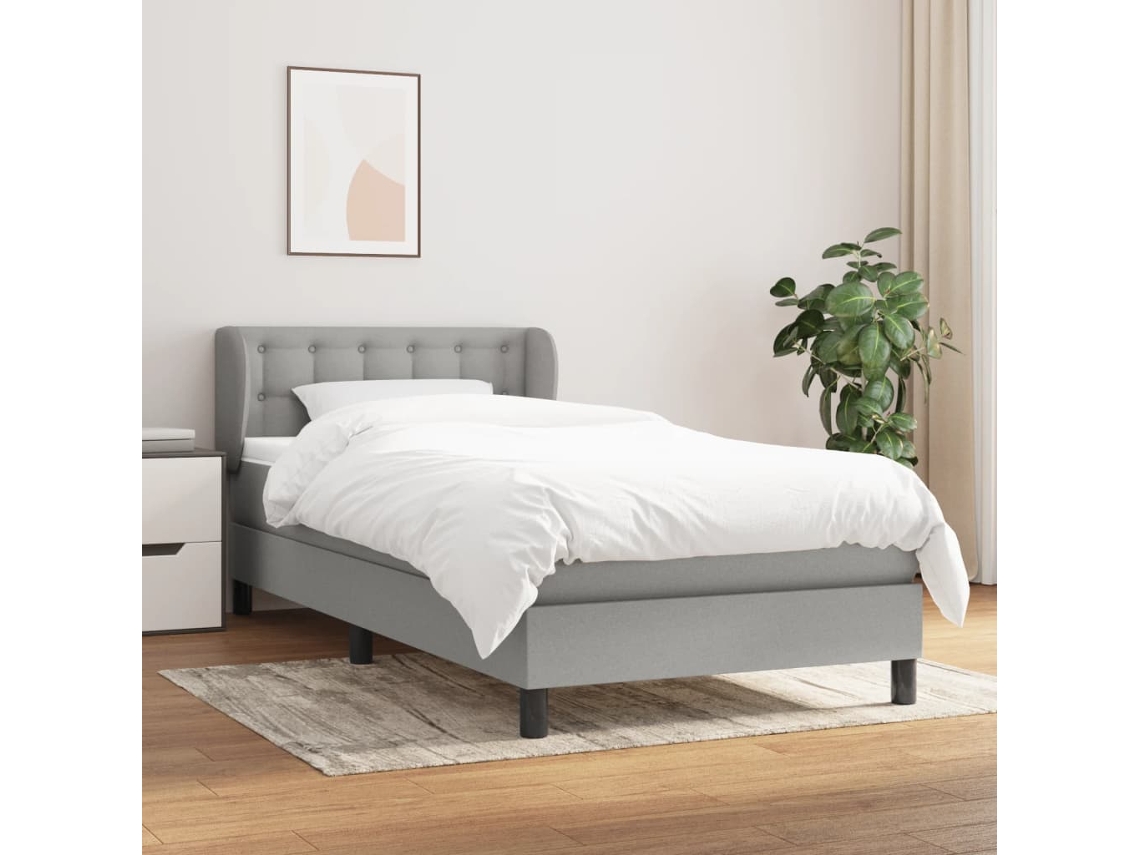 Vidaxl Cama Com Molas/colchão 90x190 Cm Tecido Cinzento-claro