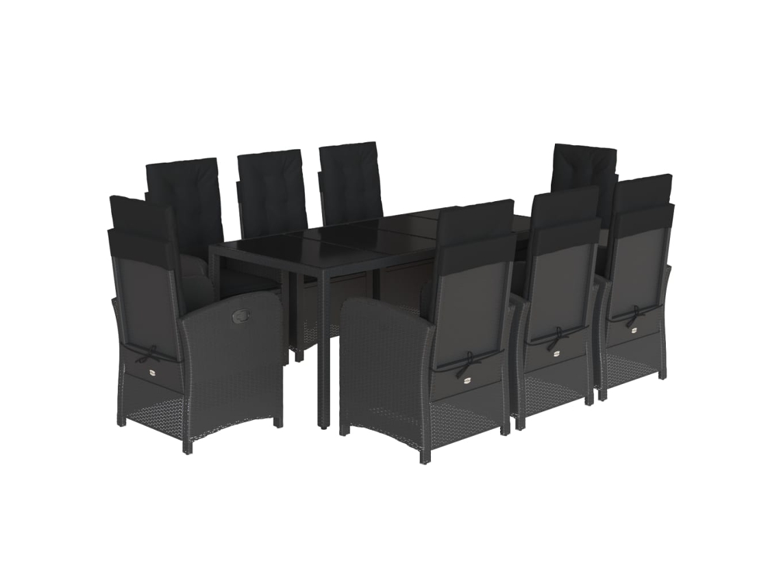 Conjunto de 9 Jantar para Jardim com Almofadões Vime Pe Preto MAISON EXCLUSIVE