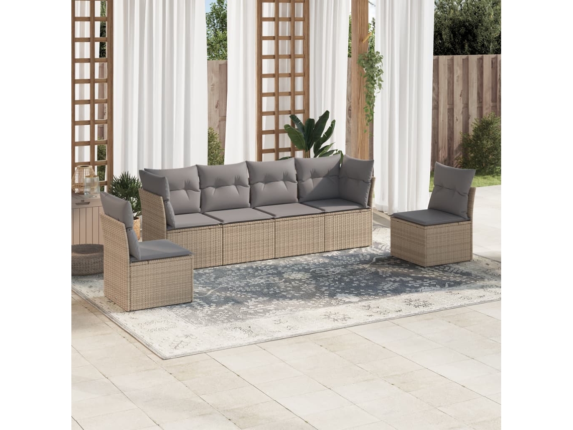 Conjunto de 6 Sofás para Jardim com Almofadas Vime Pe Bege Dkd Home Decor