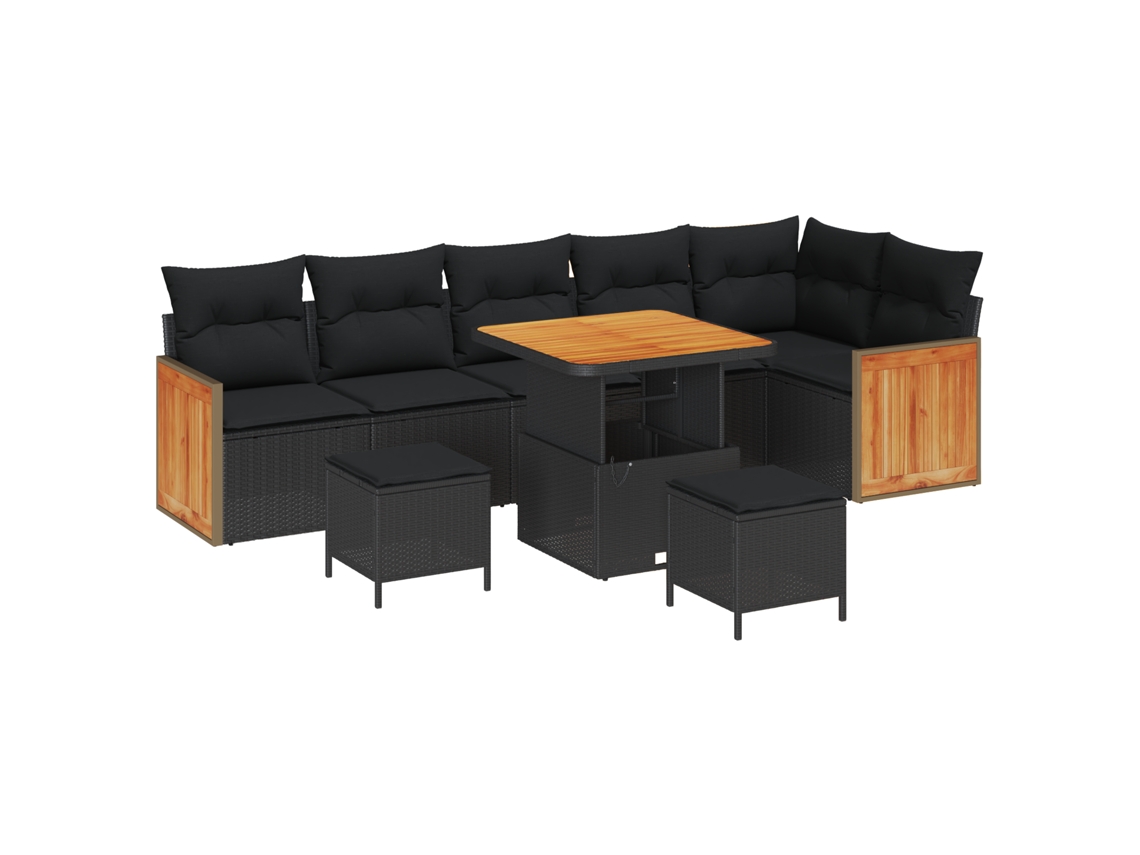 Conjunto 9 Sofá De Jardim Vidaxl Preto Vime Pe (286 X 121 X 85 Cm)