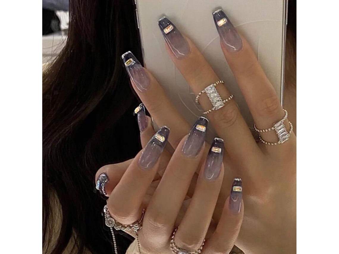 1 Peça de Tips para Unhas Artificiais em Estilo Escuro Modelo de Uso Diário com Caixa de Gel