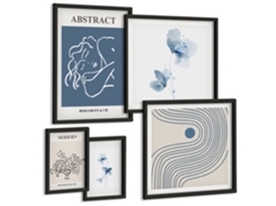 Composição De Quadros Na Parede Padrões Abstratos Linhas Texturas Moldura Preta Quadros Para A Sala De Estar Espelharte (conjunto De 5 Imagens)
