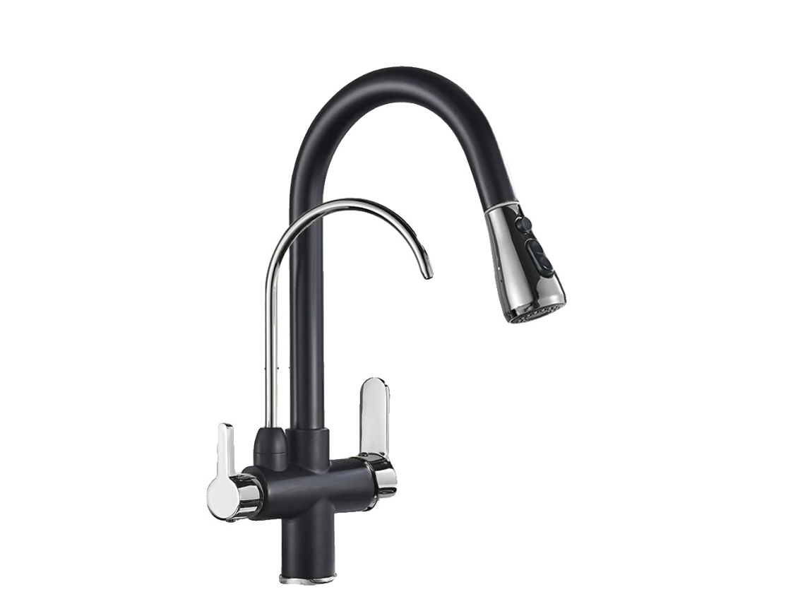 Torneira De Cozinha Filtrada, Com Spray Retrátil, Construção Em Latão Durável, Cromo Preto