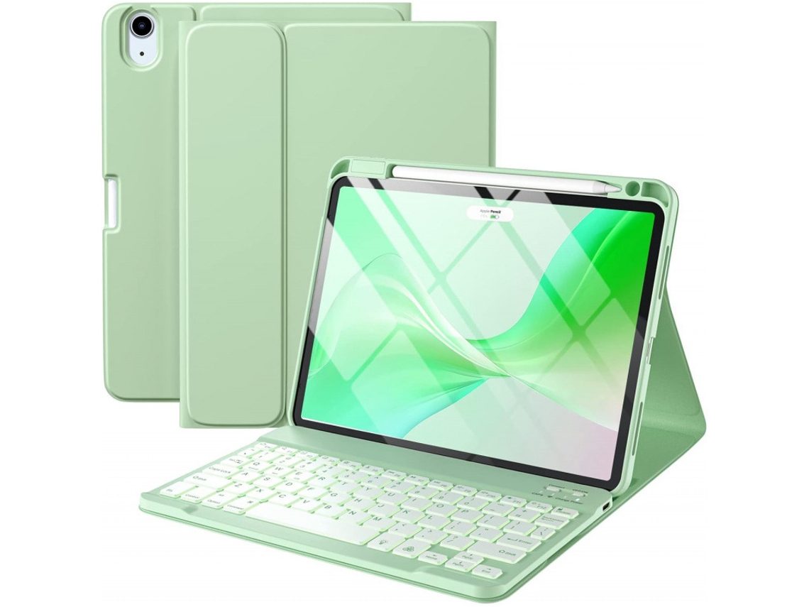 Capa Com Teclado Bluetooth Retroiluminado Para Ipad De 12,9 Polegadas (2018/2020/2021/2023) Caneta Stylus Não Incluída (português-verde)