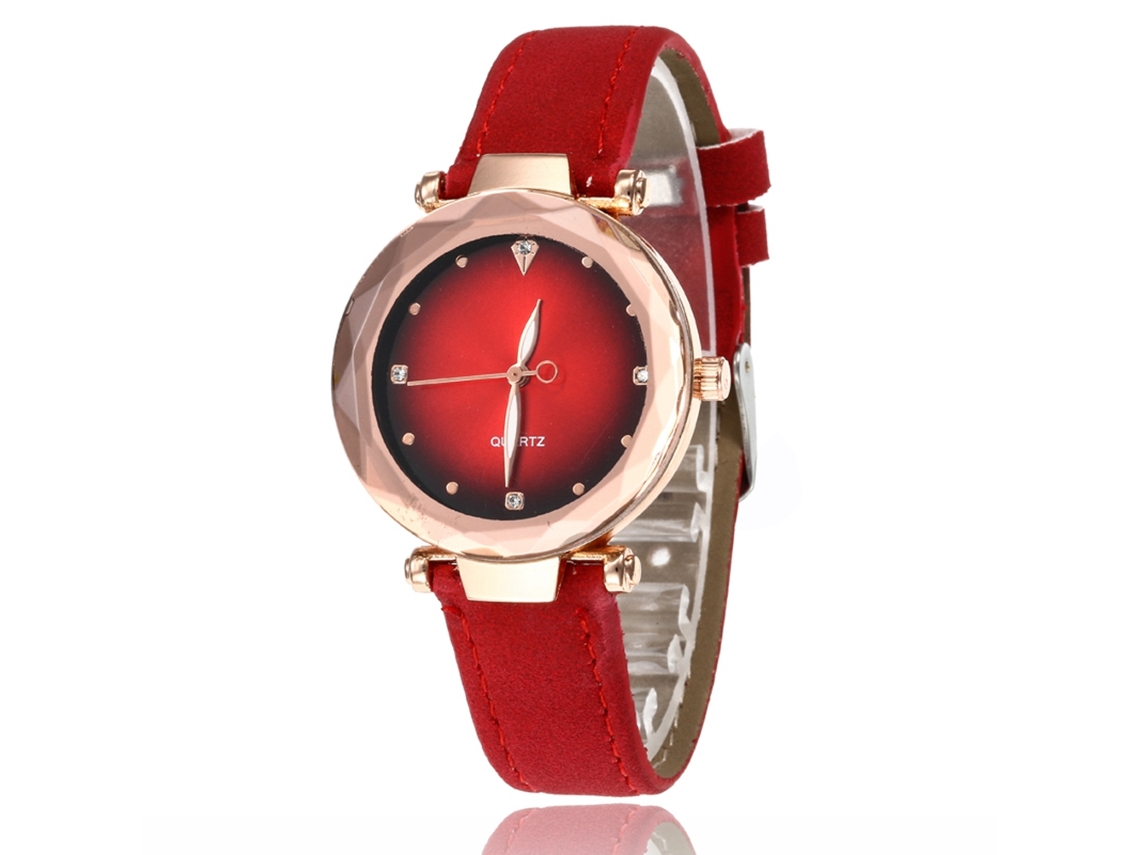 Relógio de Pulso Feminino com Pulseira Pu Ajustável Display Analógico Quartzo (vermelho)