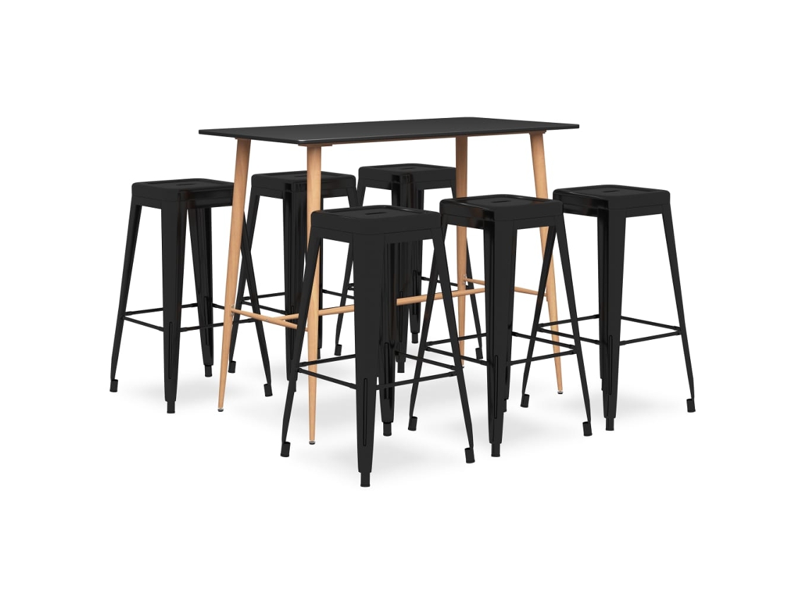 Vidaxl 7 Pcs Conjunto De Bar Preto