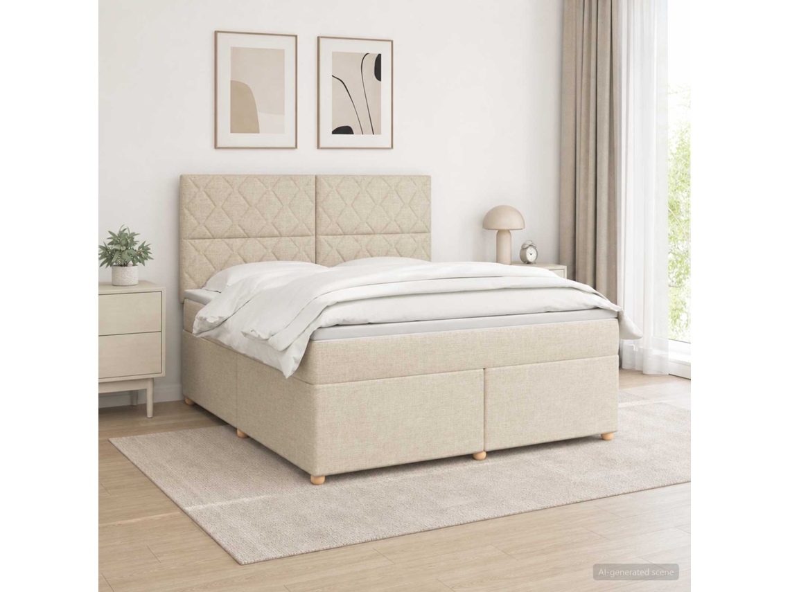Vidaxl Cama Box Spring Com Colchão Creme 180 X 200 Cm Tecido