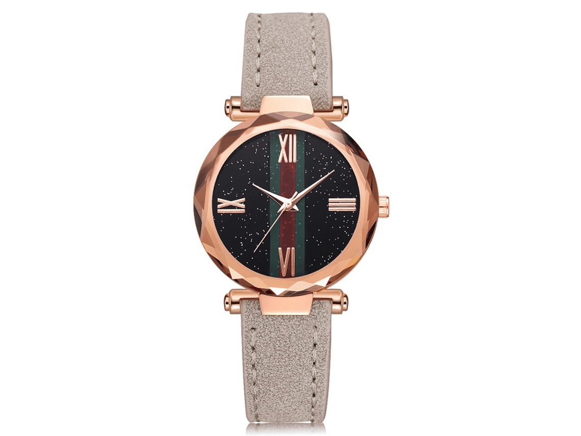 Relógio de Pulso Feminino Simples de Quartzo com Pulseira de Couro Pu Cinza
