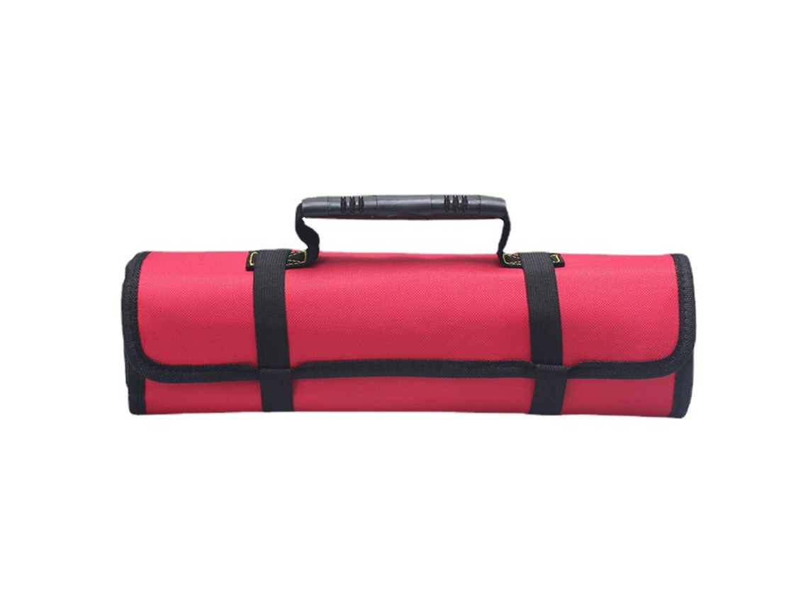 Bolsa dobrável para ferramentas em tecido Oxford com vários bolsos para eletricistas, vermelha.