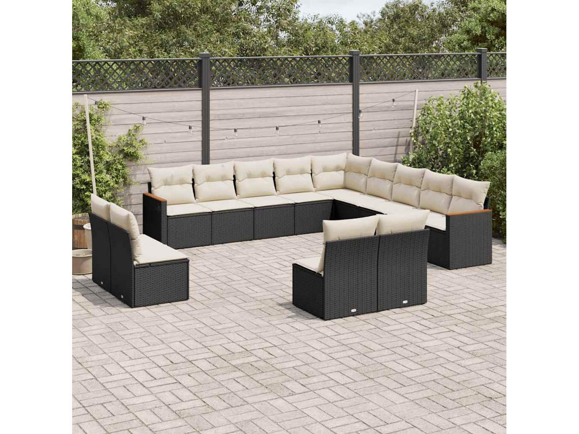 Vidaxl 13 Pcs Conjunto De Sofás De Jardim Com Almofadões Vime Pe Preto