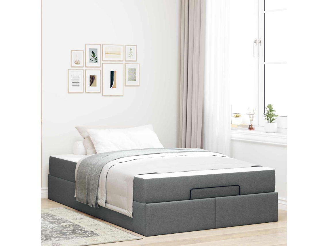 Vidaxl Estrutura De Cama Com Colchão 2 Unid. Cinza Escuro Tecido