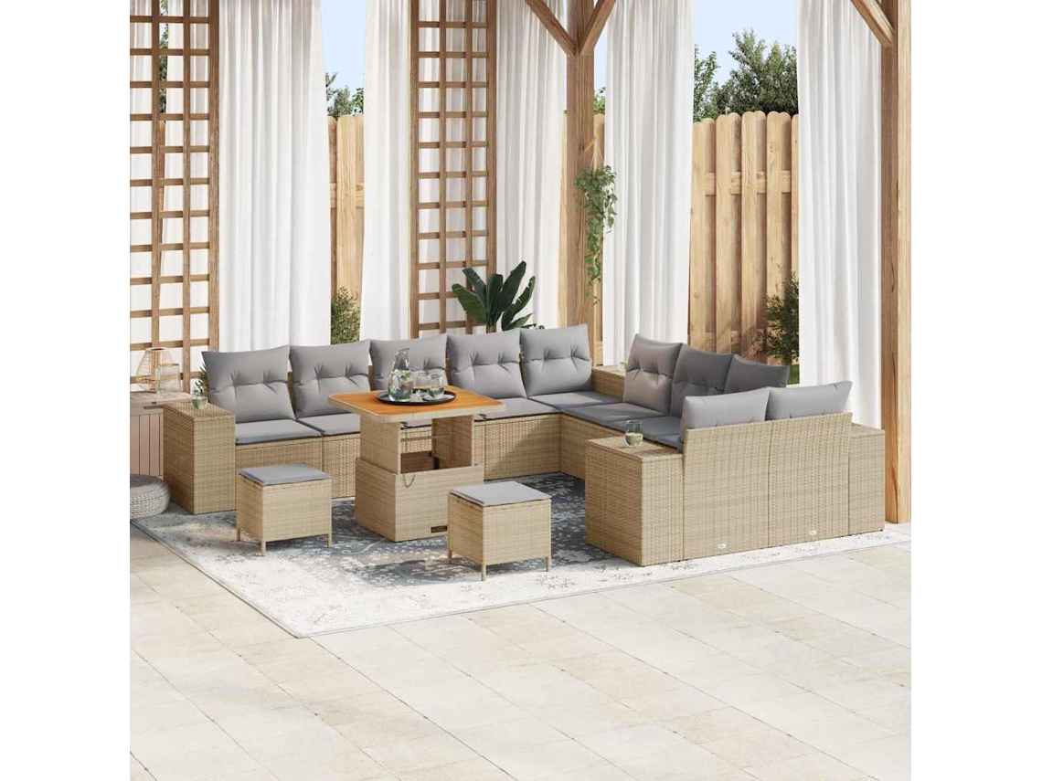 Vidaxl Conjunto De Sofá De Jardim 13 Unid. Bege E Cinza Claro Vime Pe