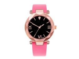 Relógio de Pulso Analógico de Quartzo com Pulseira Pu Estilo Moderno Rosa