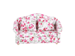 Mali acessório de Casinha de Bonecas Sofá Duplo Mini Padrão Flor para Escala 1/12 (2)