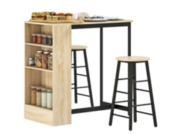Conjunto de mesa de bar com bancos, compartimentos abertos, prateleira, bancos ajustáveis, carvalho e preto S/MARCA