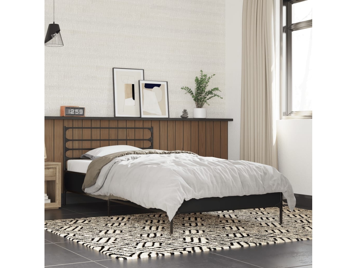 Estrutura De Cama 90x190 Cm Derivados De Madeira E Metal Preto