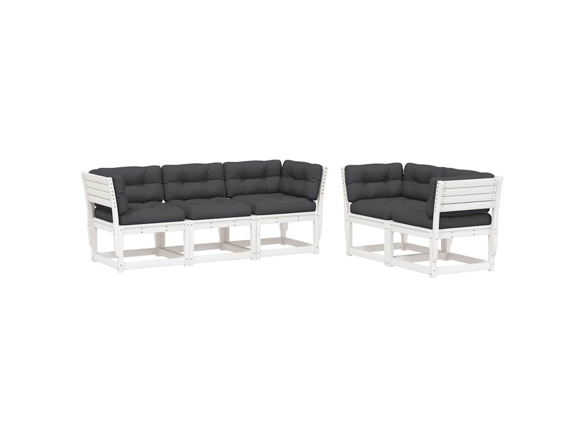 Conjunto de 5 Sofás de Jardim com Almofadões Pinho Maciço Branco MAISON EXCLUSIVE