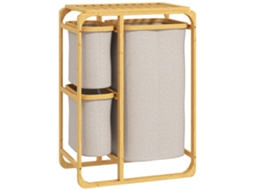 Cesto Portabiancheria em Bambu com 3 Sacos e Prateleiras de Tecido 50x32x69,7 Cm cor Bambu e Creme BTFORUS