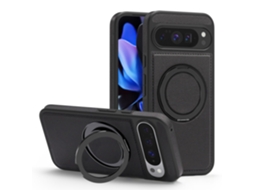 Capa Para Telemóvel Com Suporte Magnético E Textura De Couro Para Google Pixel 11 Pro (preto)