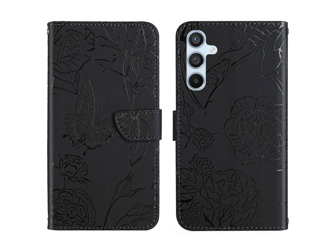 Capa De Celular De Couro Com Estampa De Borboleta E Toque De Pele