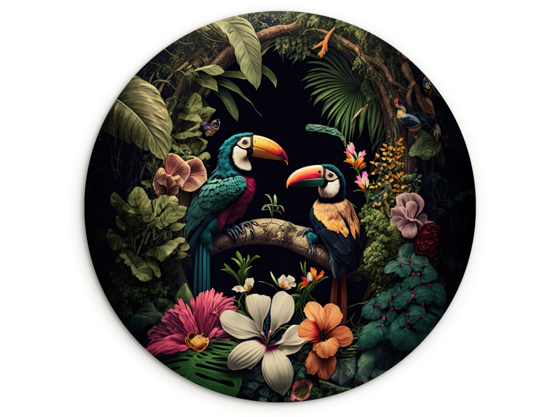 O Quadro Ave - Flores - Plantas - Selva - Preto - Tucano 150x150 Cm