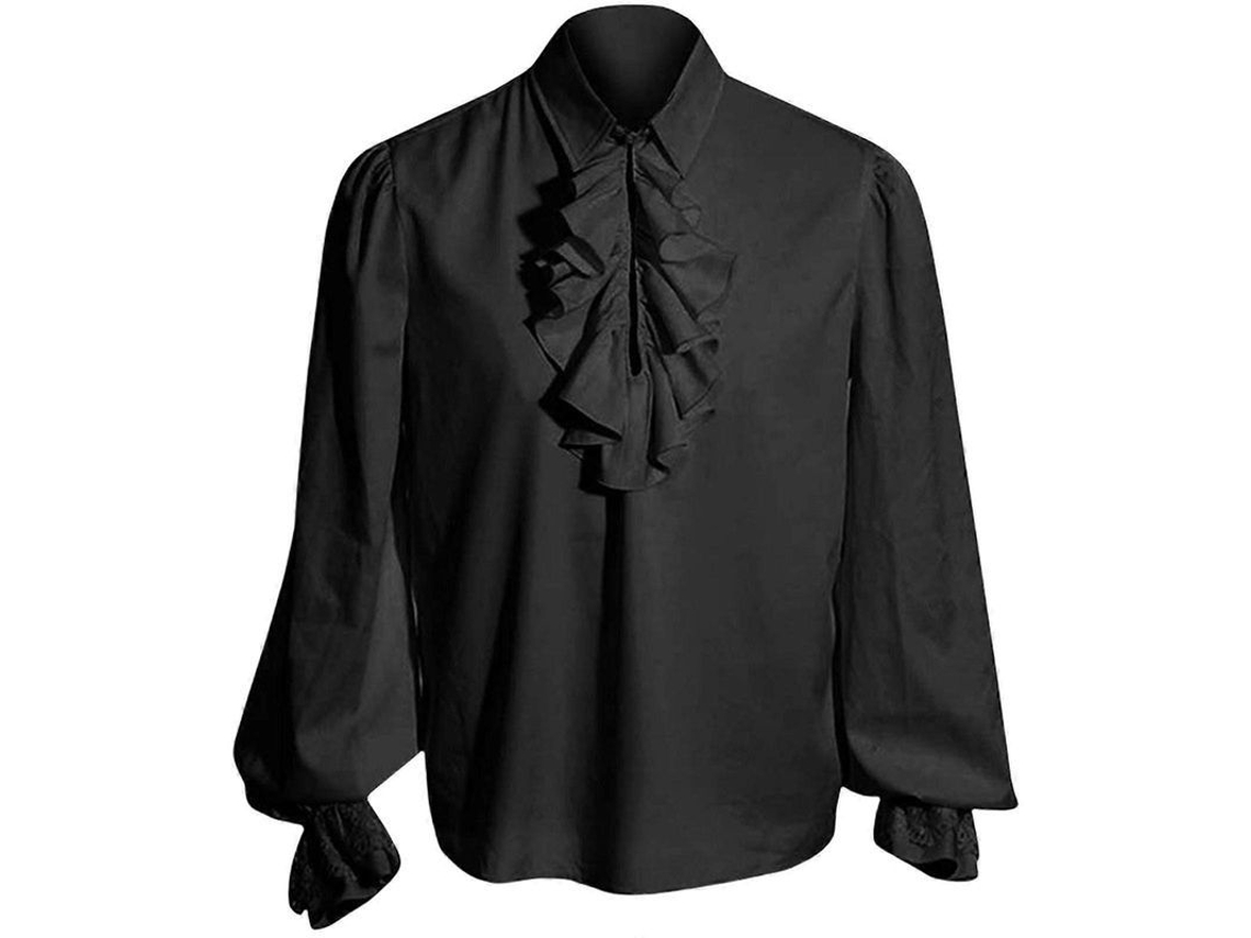 Camisa Pirata Medieval Manga Larga Blusa Renacentista Steampunk Traje Vampiro Blanco Xxl Negro M Negro