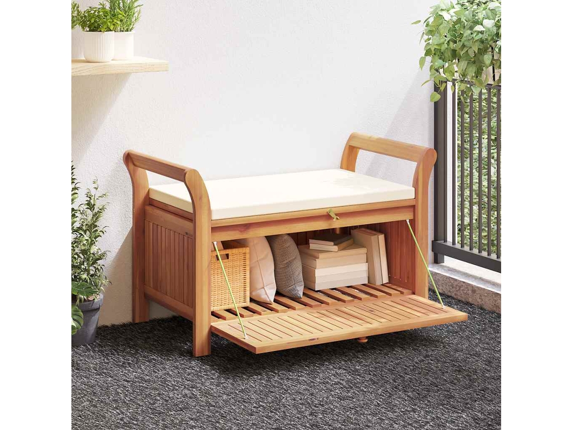 Vidaxl Banco De Arrumação P/ Jardim C/ Almofadão 91 Cm Acácia Maciça