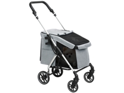 Carrinho dobrável para cães com rodas universais cinto segurança almofada lavável 80x48,5x106cm cinza S/MARCA