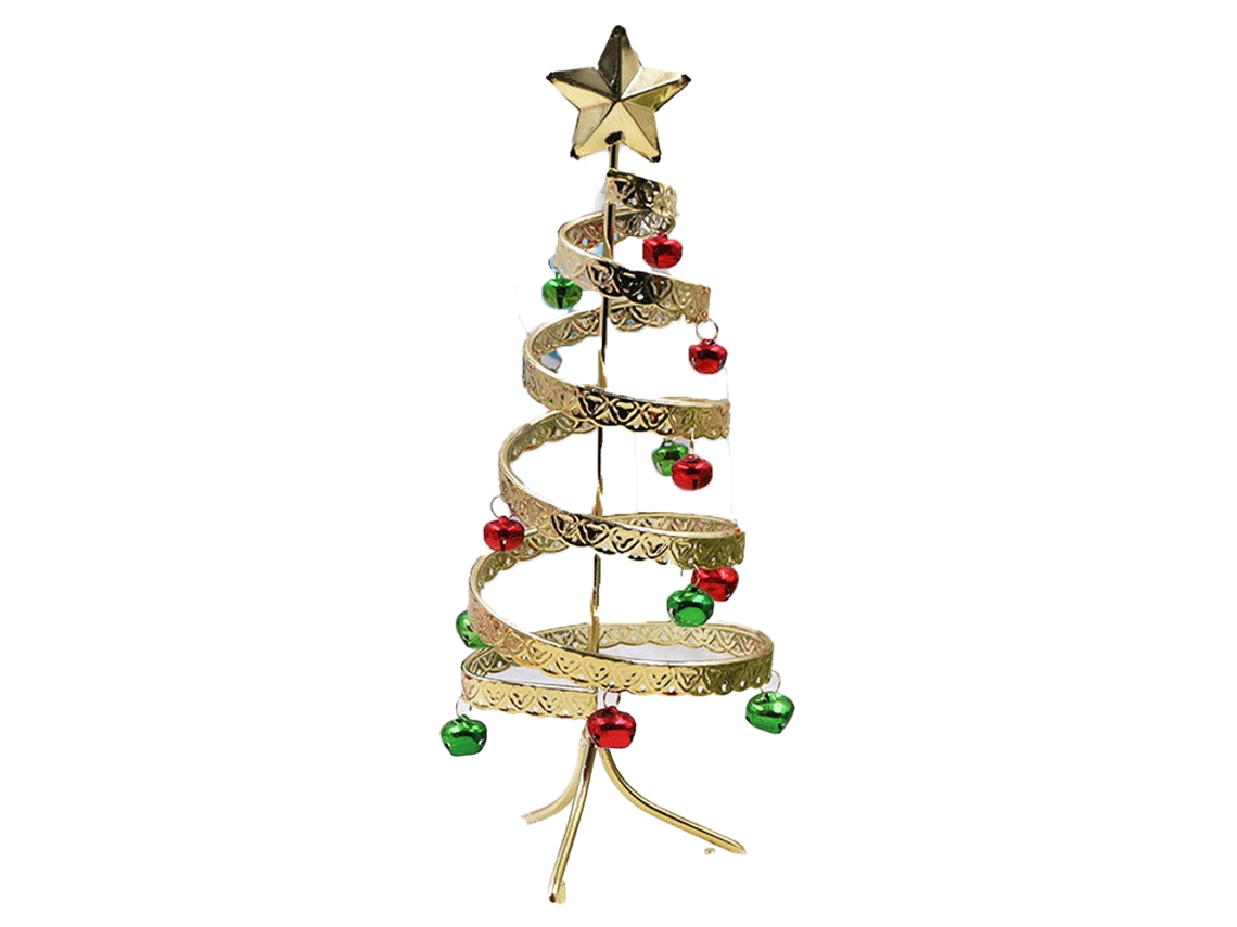 Mini Árvore de Natal de Ferro com Renda em Espiral Vermelho Verde e Dourado AURUM