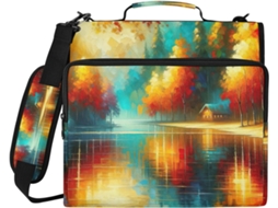 Organizador De Fichário Com Estampa Aquarela E Árvore Outono, Tecido Resistente À Água, Bolsa Com 3 Argolas E