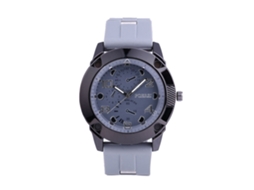 Relógio masculino casual com três fusos horários, pulseira de silicone, movimento de quartzo, cinza.