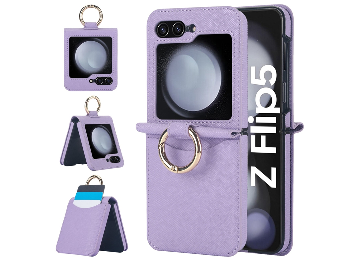Capa Para Samsung Galaxy Z Flip5 Com Carteira E Anel Roxo Czhhmart