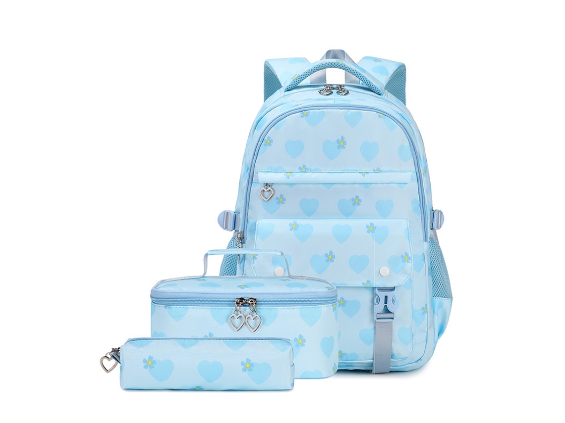 Mochila De Estudante Love Print Conjunto De Três Peças Grande Capacidade Azul