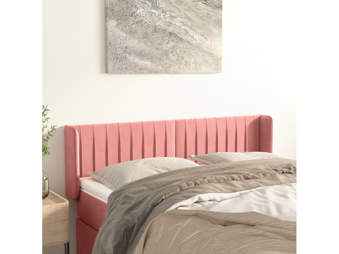 Cabeceira De Cama C/ Abas Veludo 147x16x78/88 Cm Rosa Lovely Home