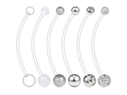 6pcs Anéis de Umbigo para Gravidez Esportivo Flexível Bioplast 14g 38mm Estilos Mistas Plata