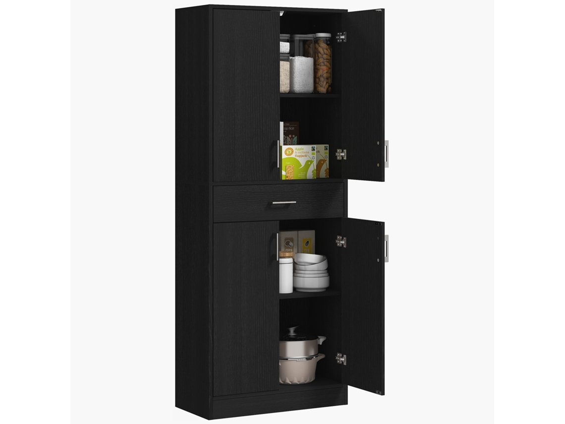 Armário CHEZMOI de cozinha para micro-ondas, com 1 gaveta, 2 armários, 1 prateleira (90x40x98,5cm), madeira e branco